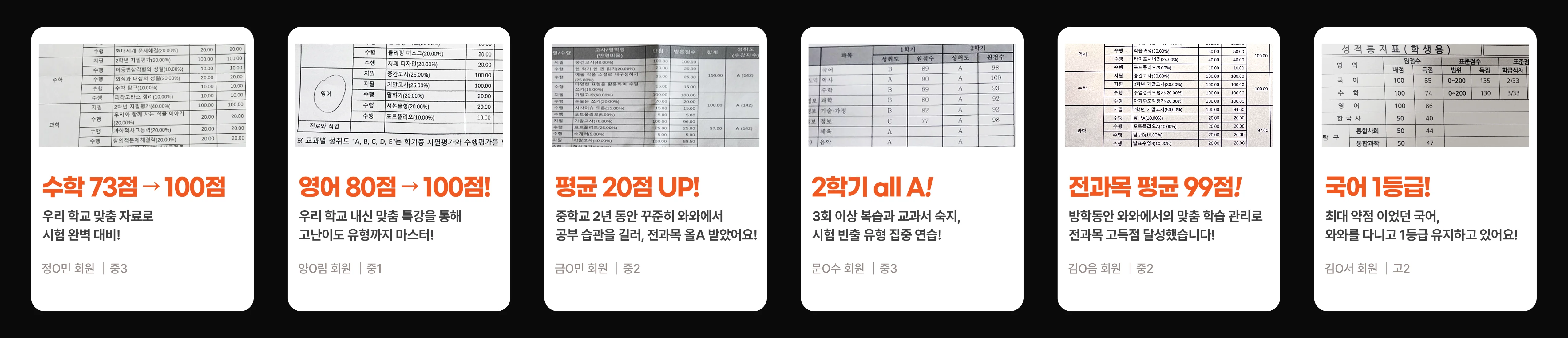 첨단 와와학습코칭센터 성적 향상 사례
